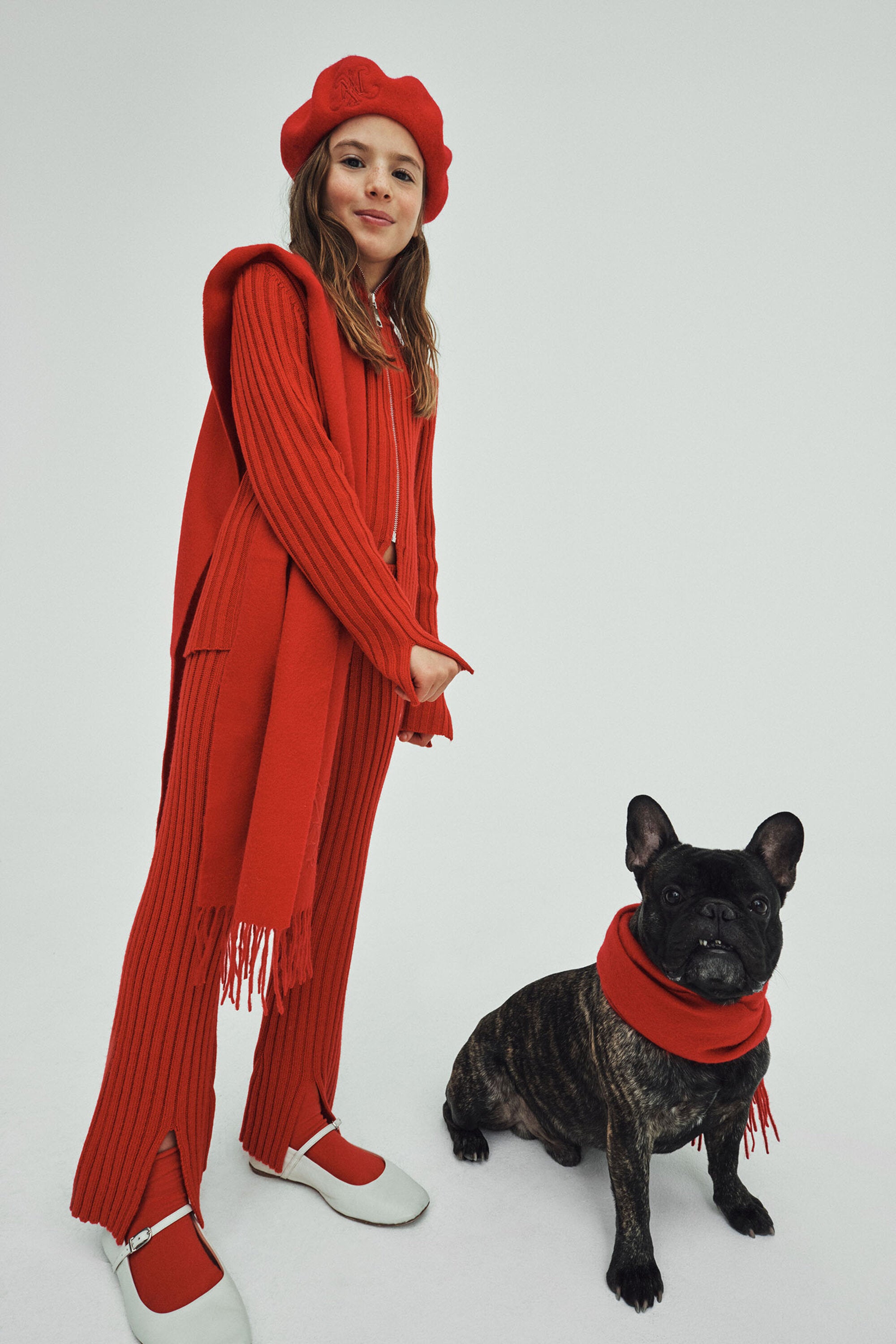 リブ編みウール混ニットパンツ