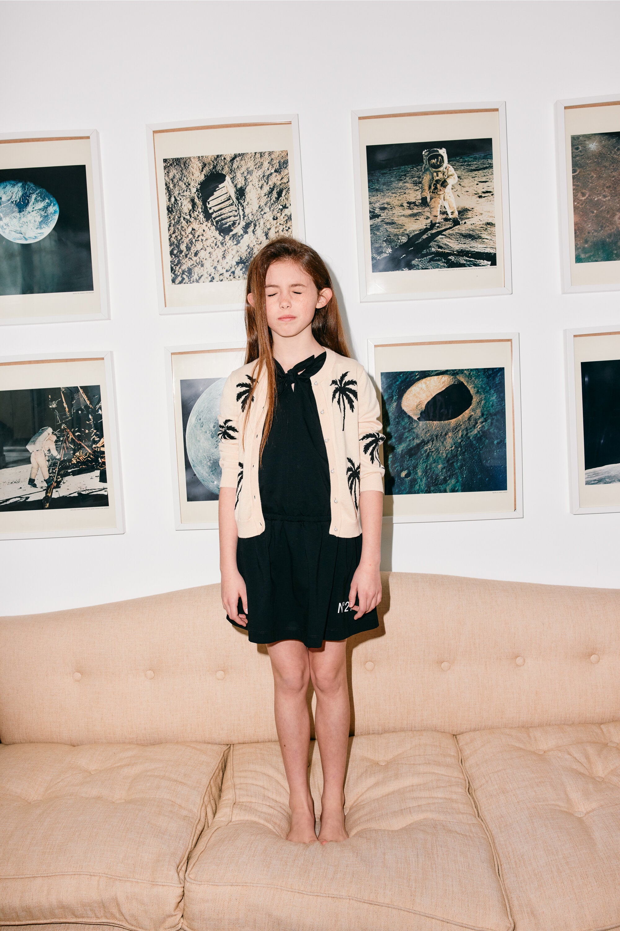 ヤシの木をインレーしたコットン・カーディガン