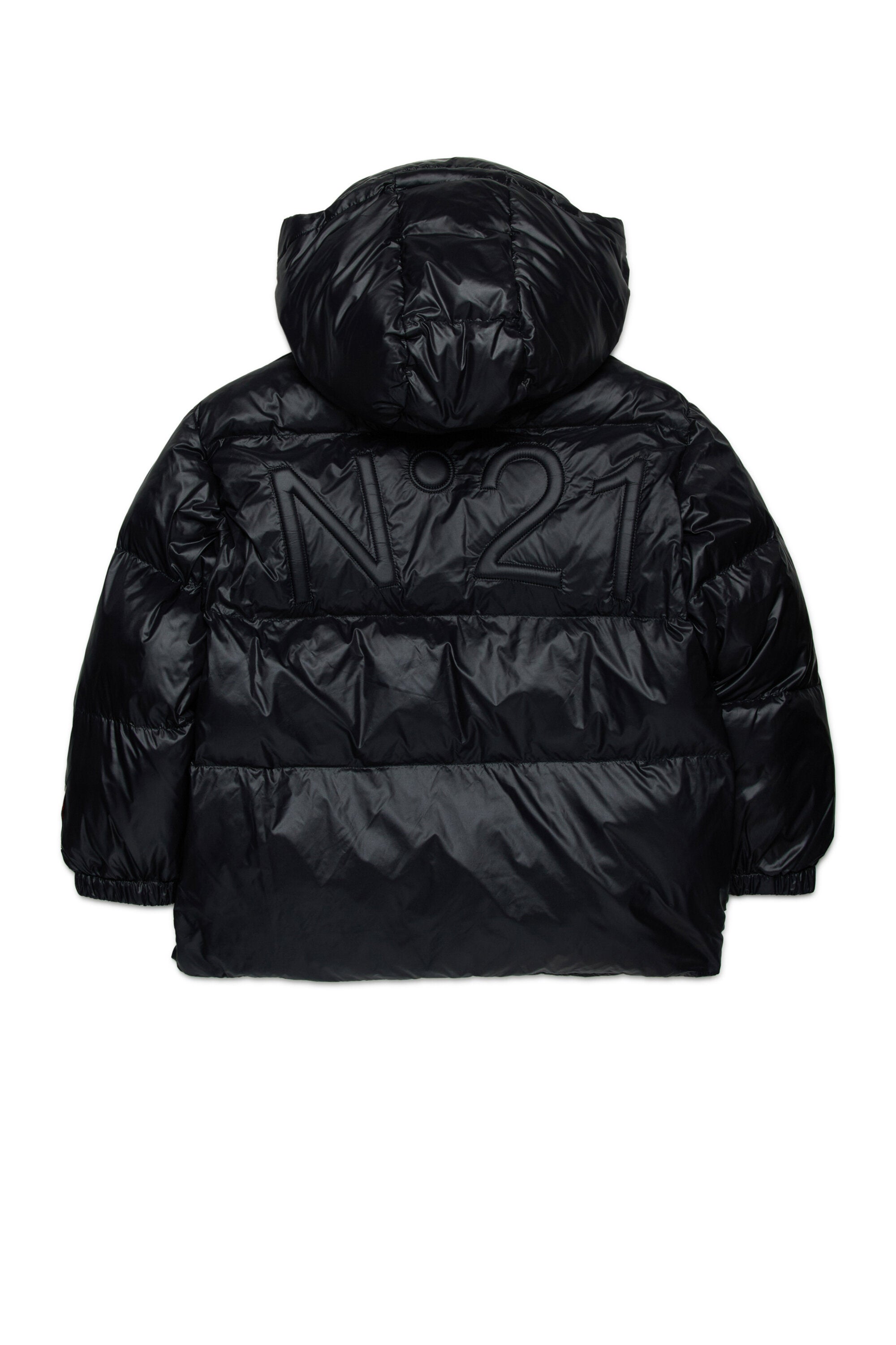 Short padded jacket with asymmetrical bottom