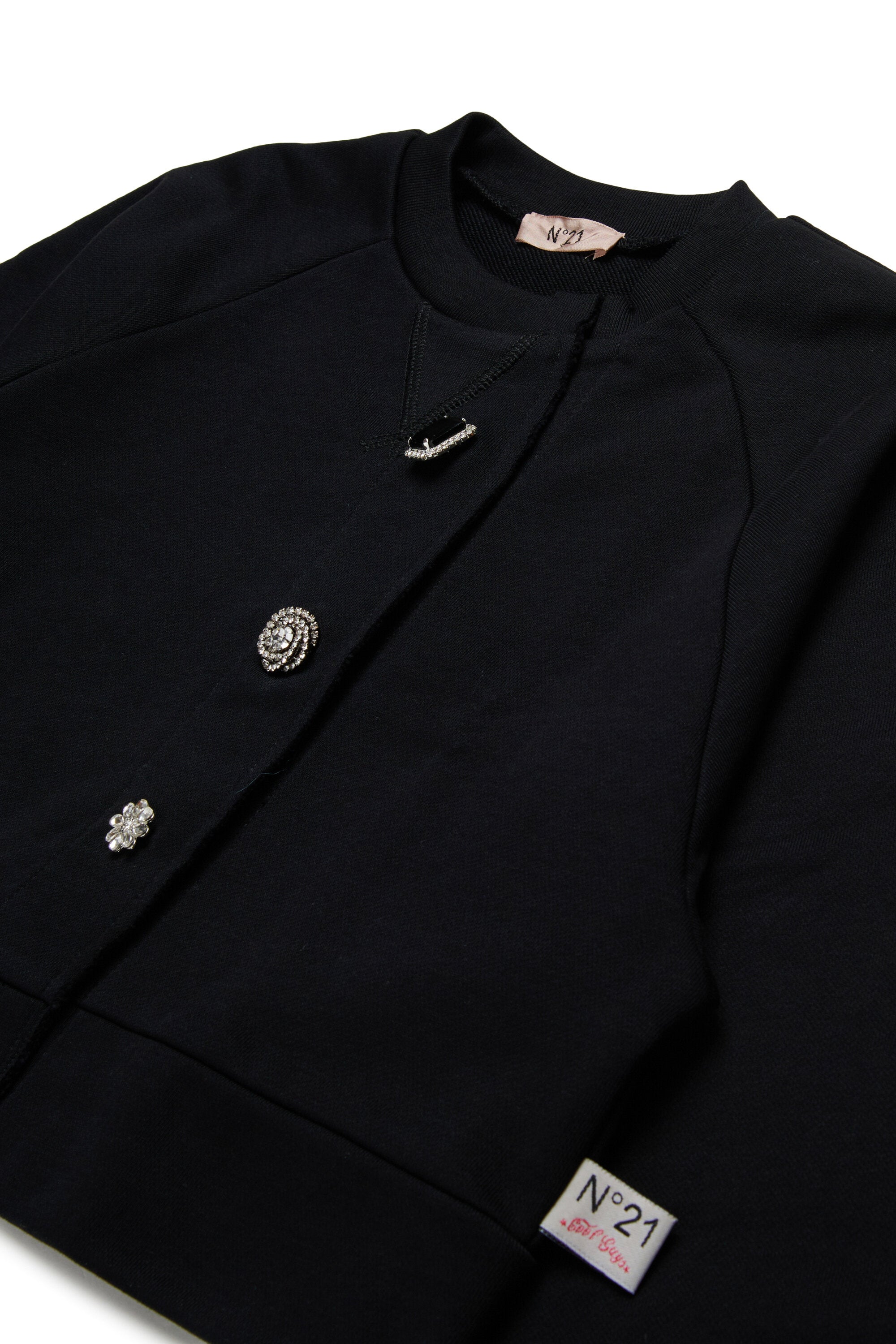 ジュエルボタン付きカーディガン風スウェットシャツ