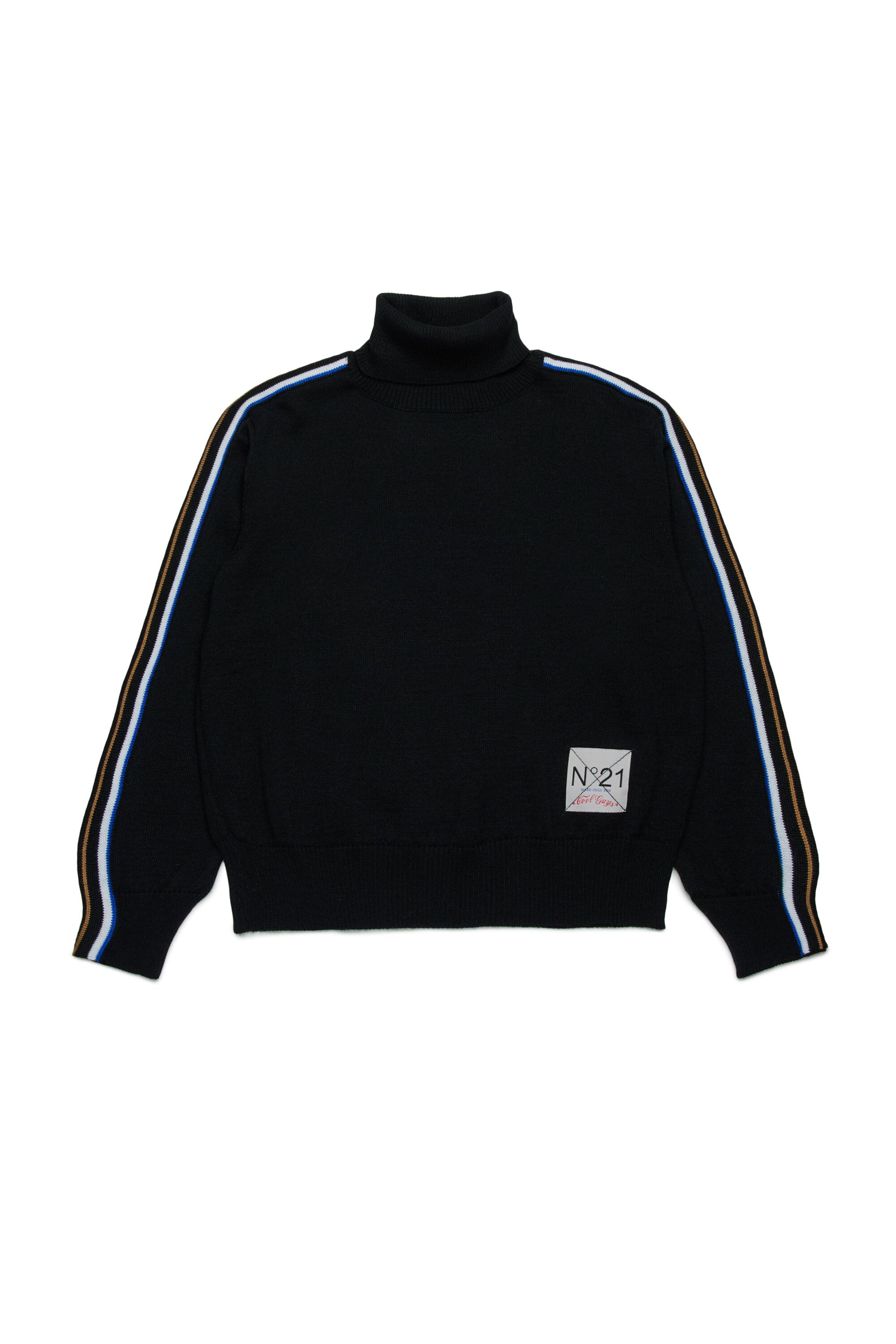 マルチカラー・バンド付きウール混タートルネック・セーター