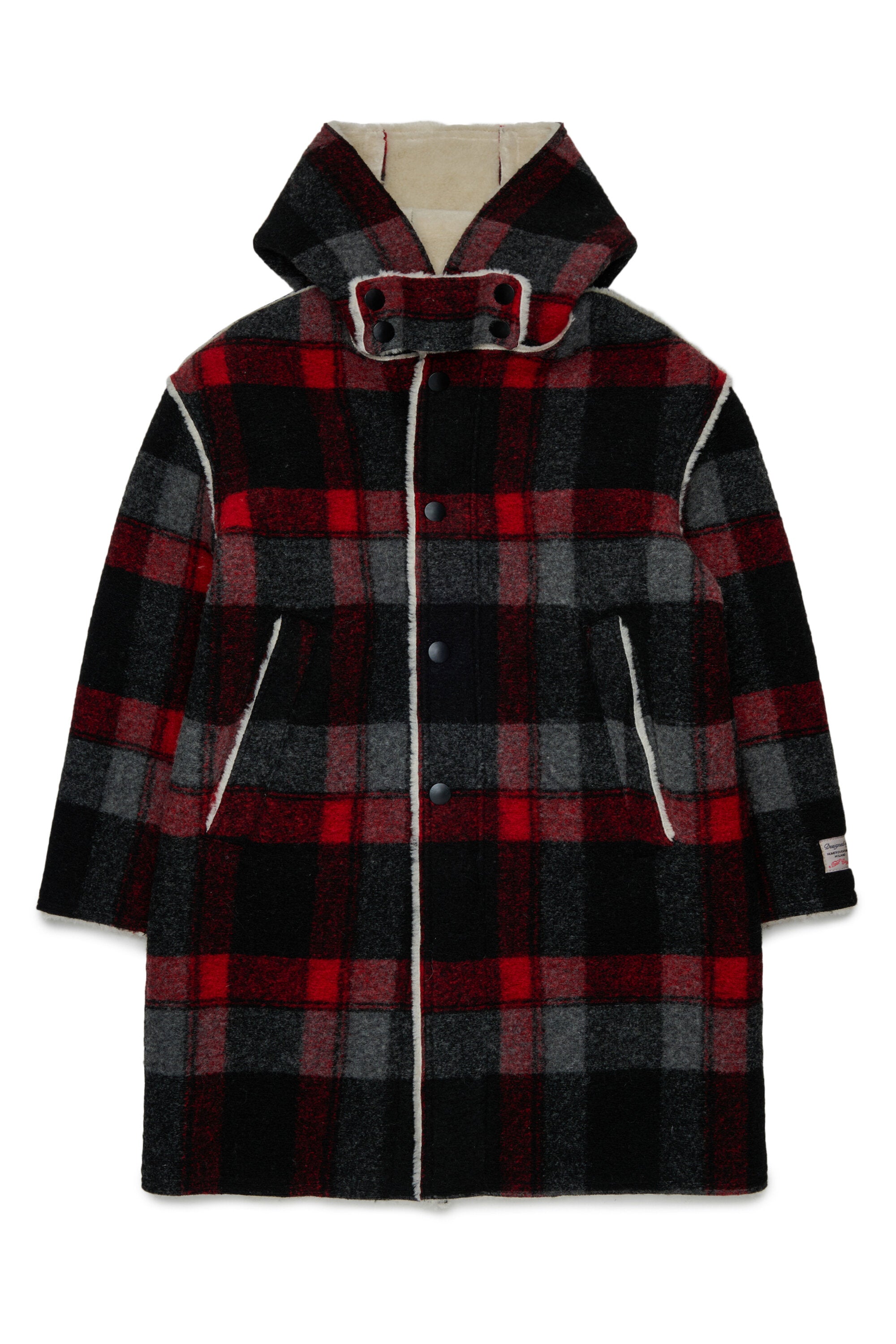 Checked coat with printed logo