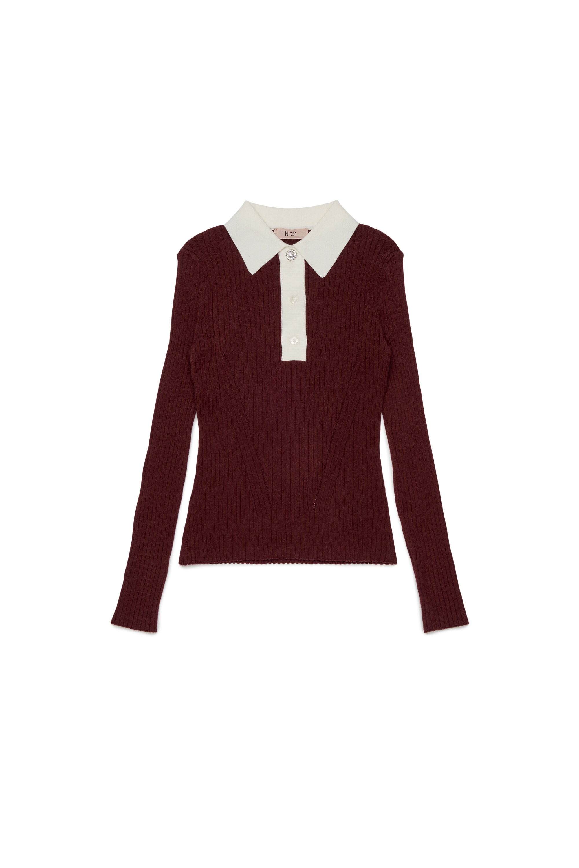 Ribbed pullover with contrast collar
