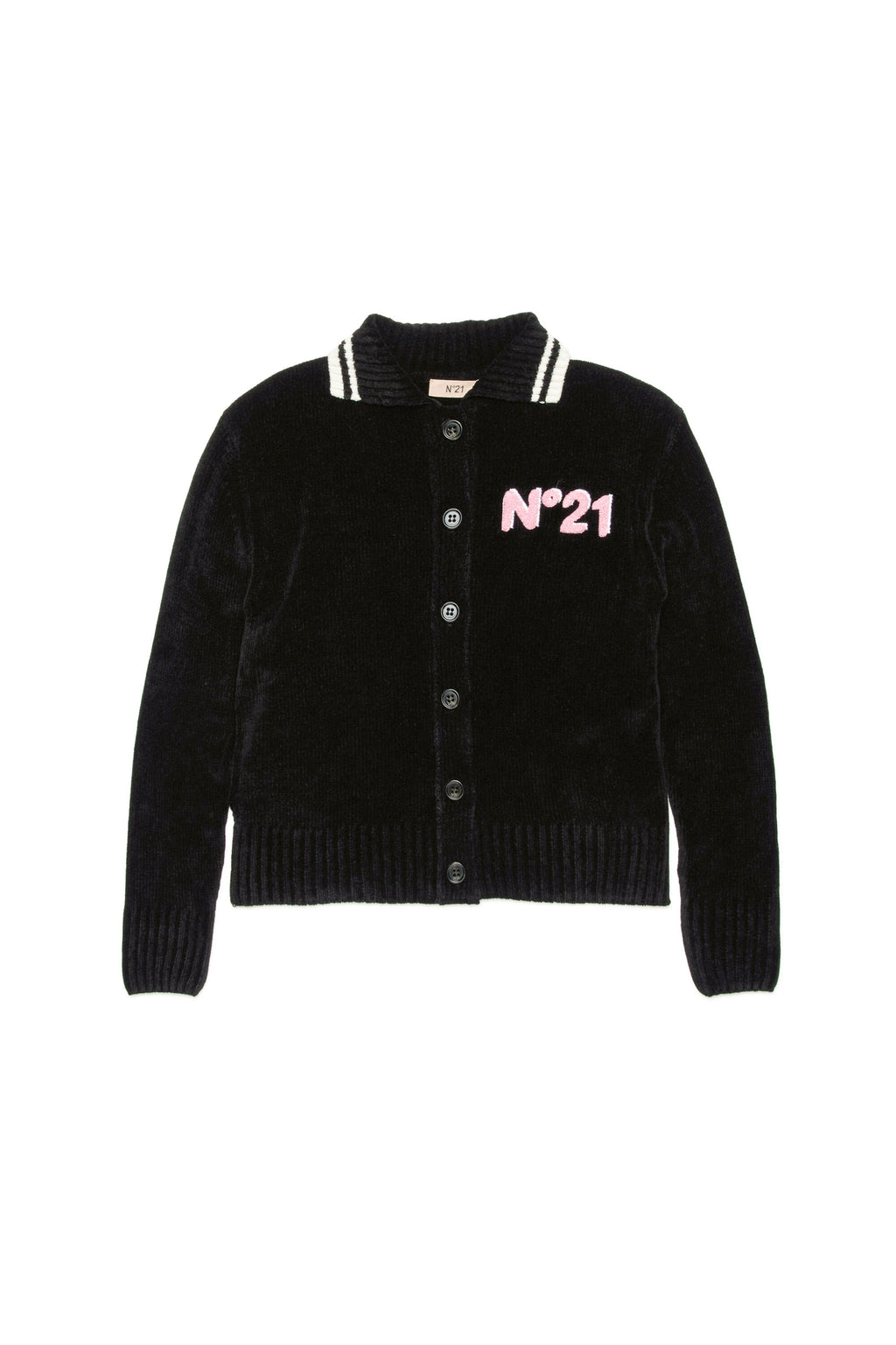 Chenille cardigan with terry cloth logo