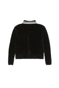 Chenille cardigan with terry cloth logo