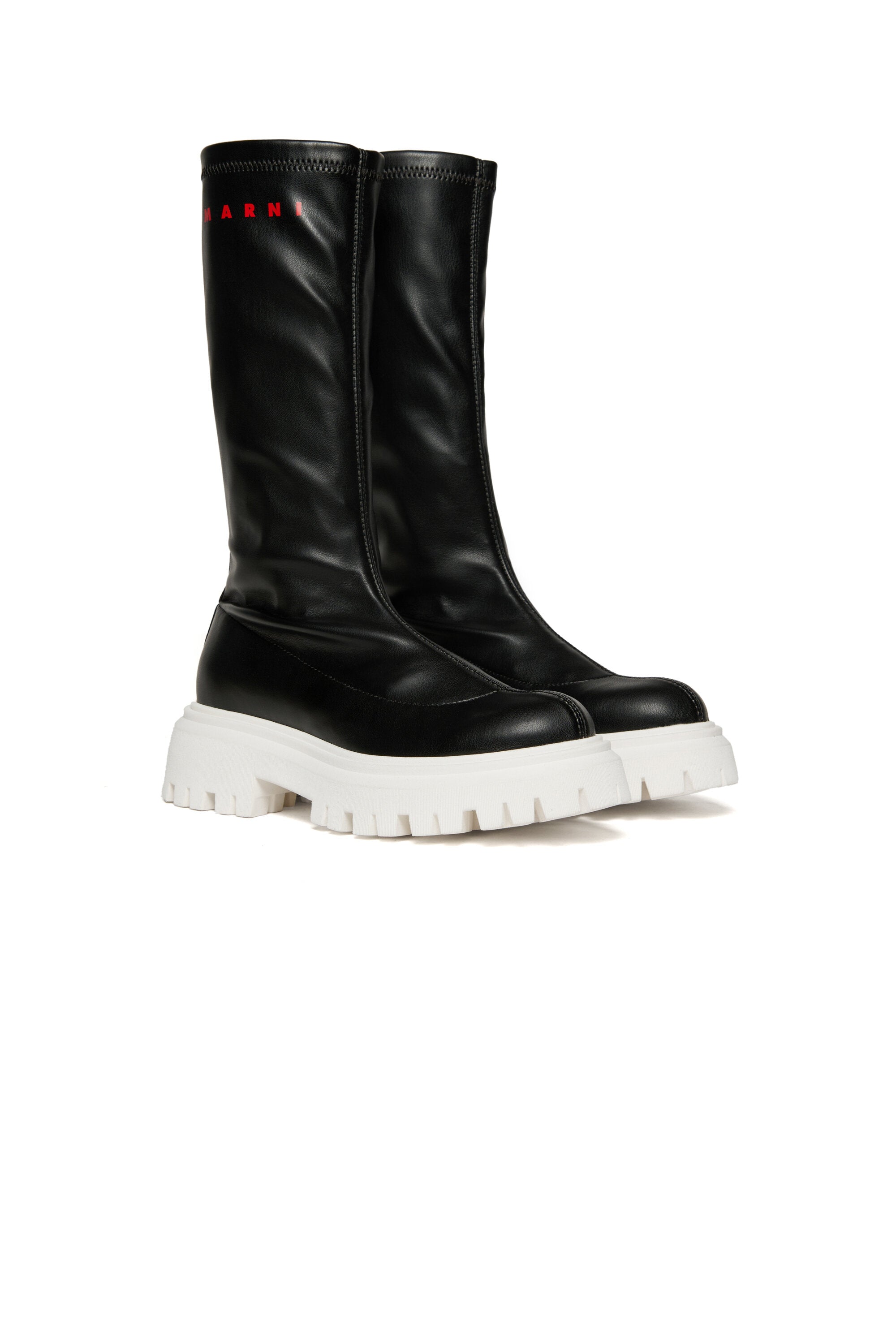 High boots in coated fabric with logo
