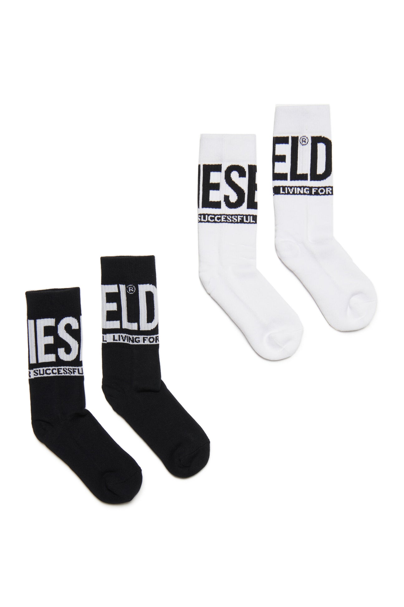 Set of two pairs of black and white logo socks 