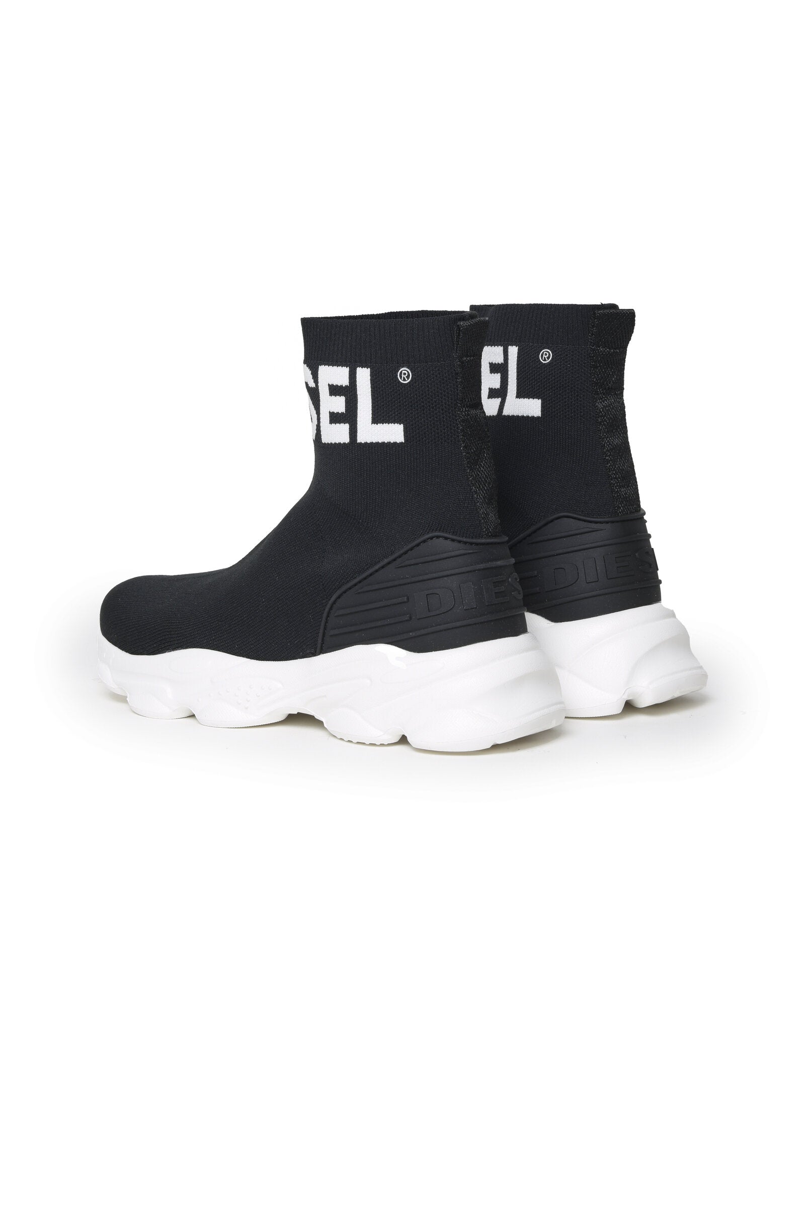 Diesel Serendipity black high sock sneakers with white logo for children