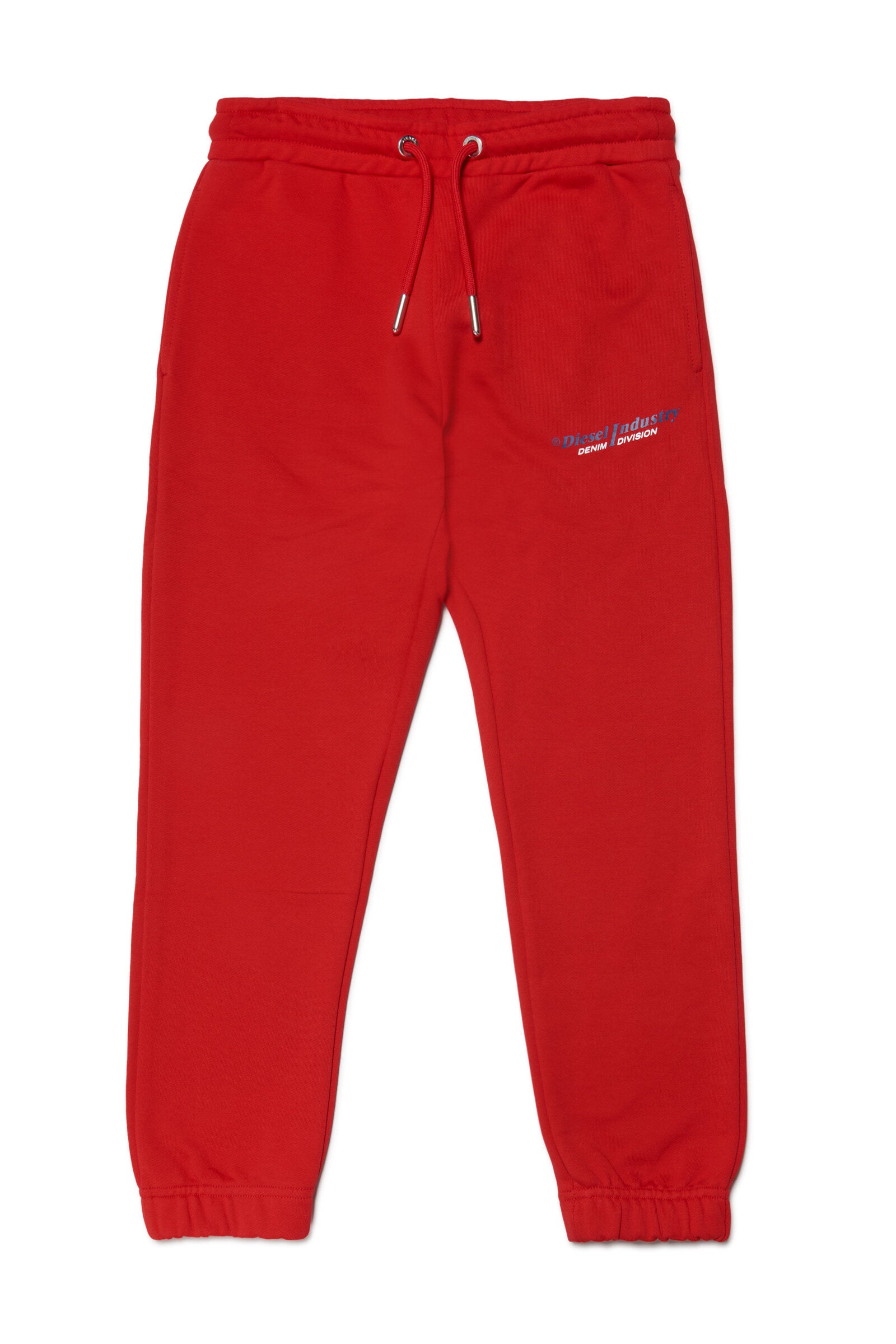 Red plush pants with Diesel Industry logo