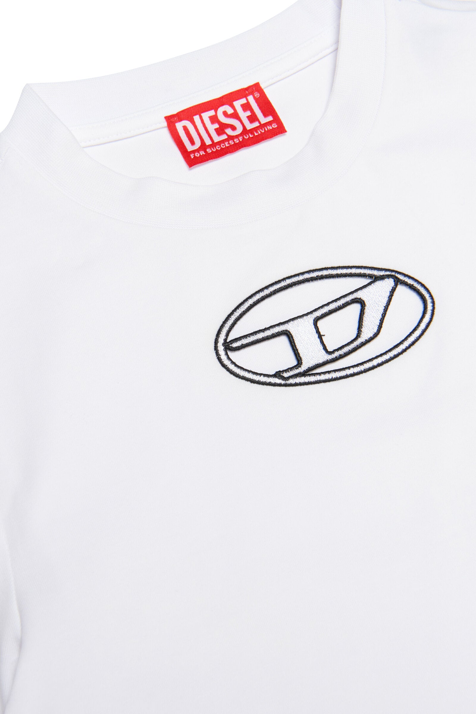 Diesel white cropped jersey t-shirt with oval D logo for children
