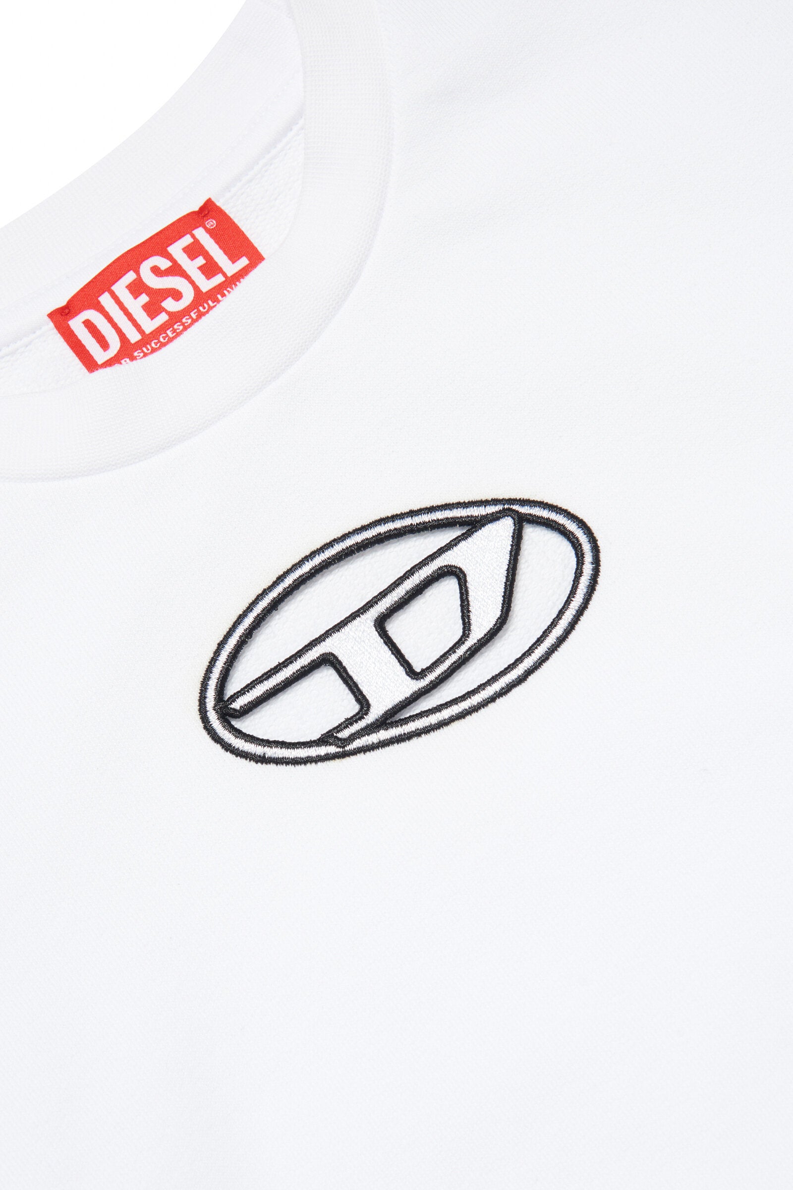 Diesel 楕円形Dロゴ付きの白い綿のクルーネックスウェットシャツ
