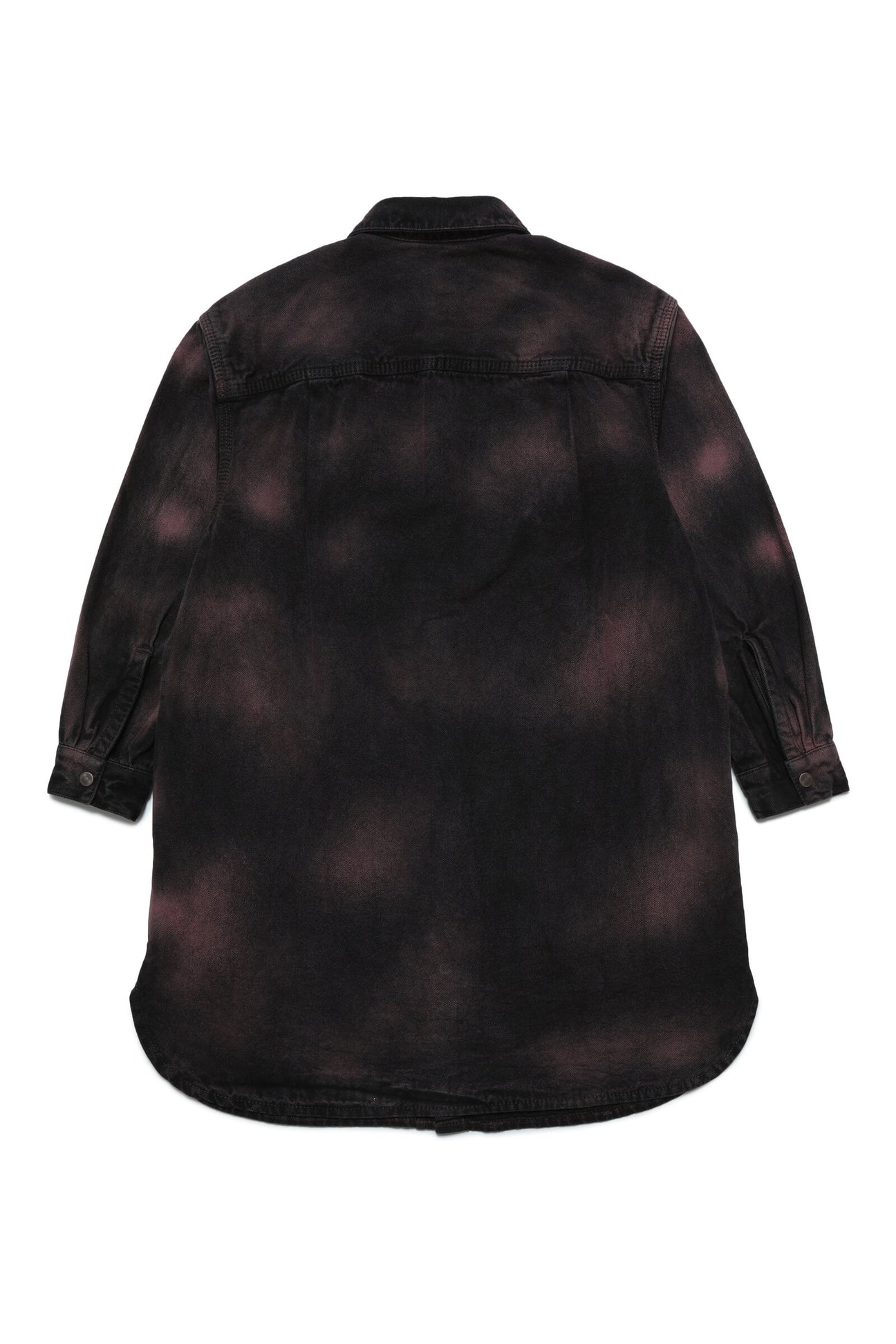 Black denim chemisier dress with pink spray effect Black denim chemisier dress with pink spray effect