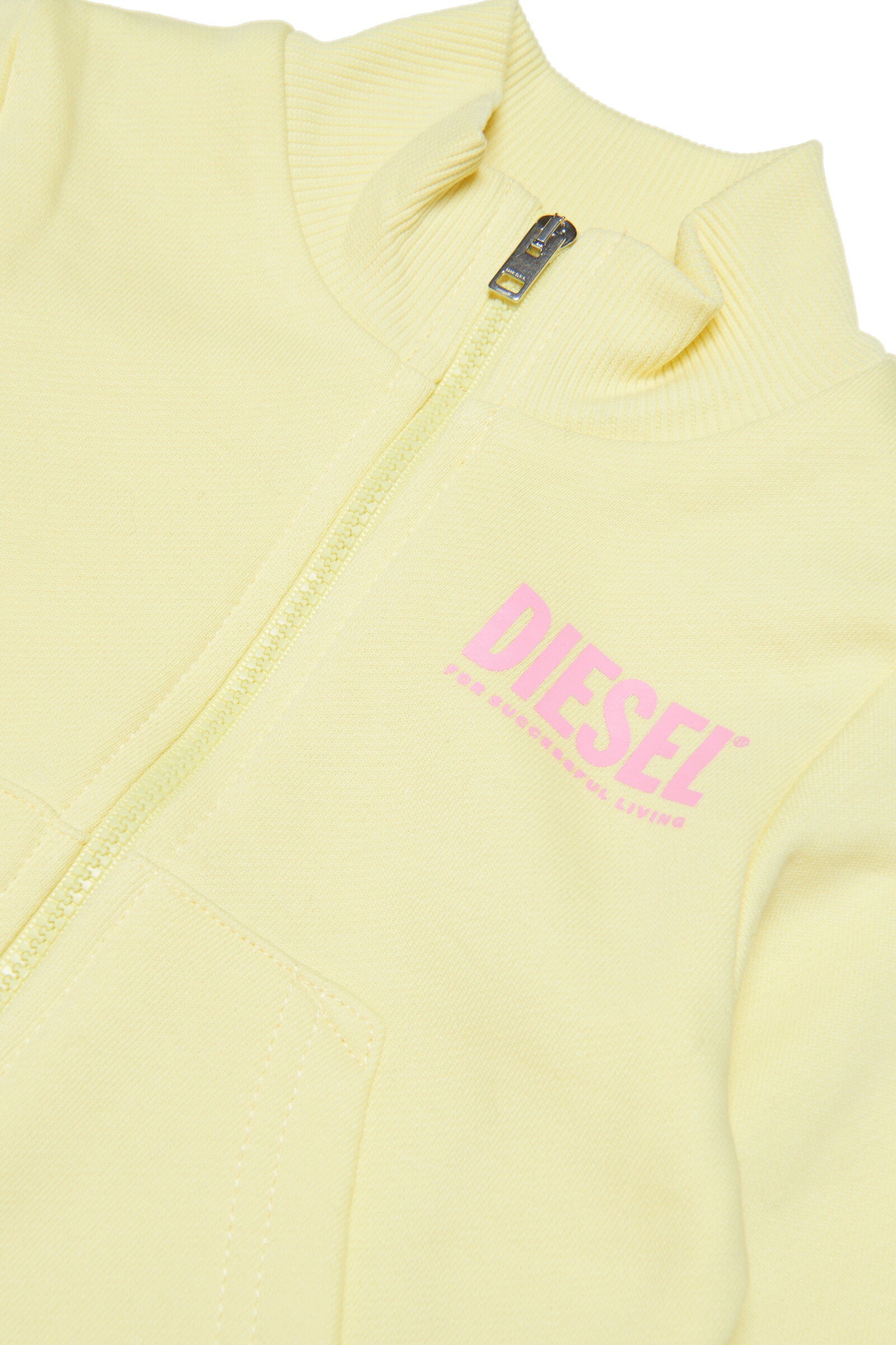 Diesel yellow cotton sweatshirt with zip and extra-large logo for