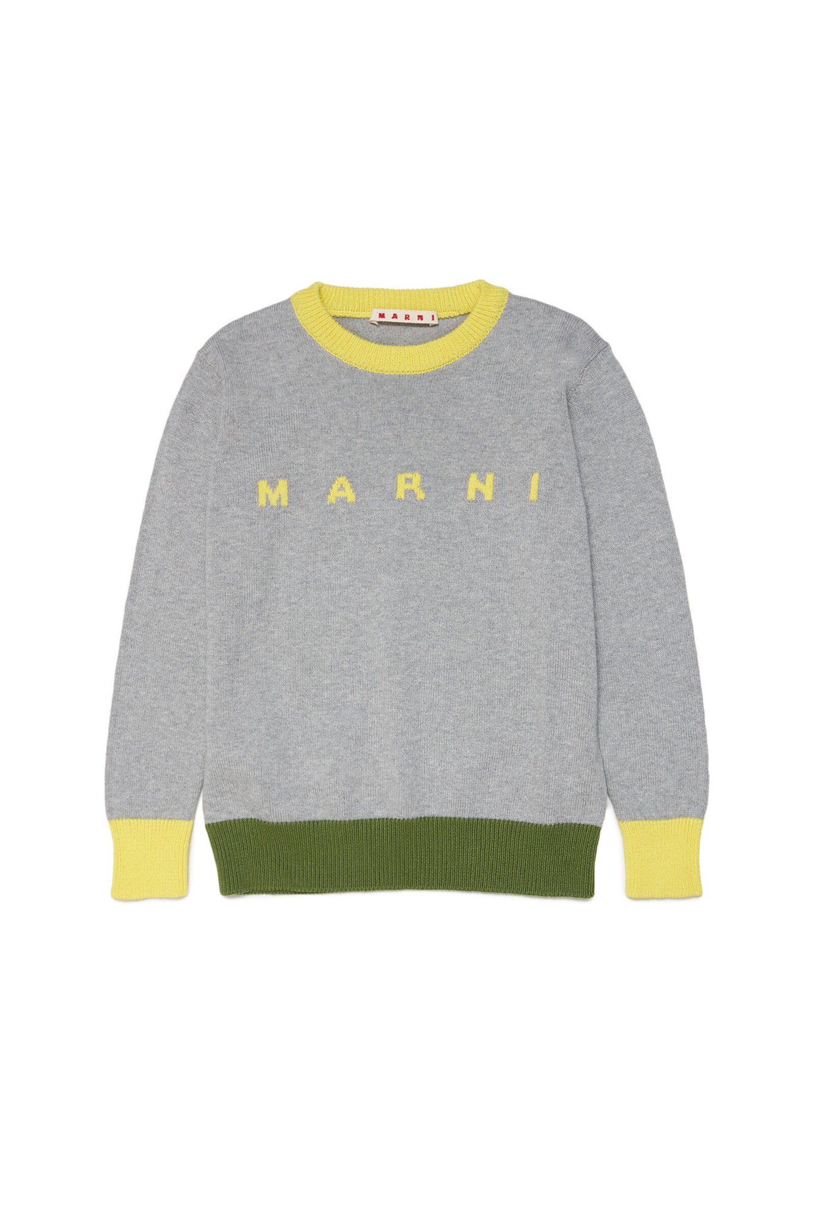 Marniジャカードロゴ入りグレーのクルーネックセーター| Brave Kid