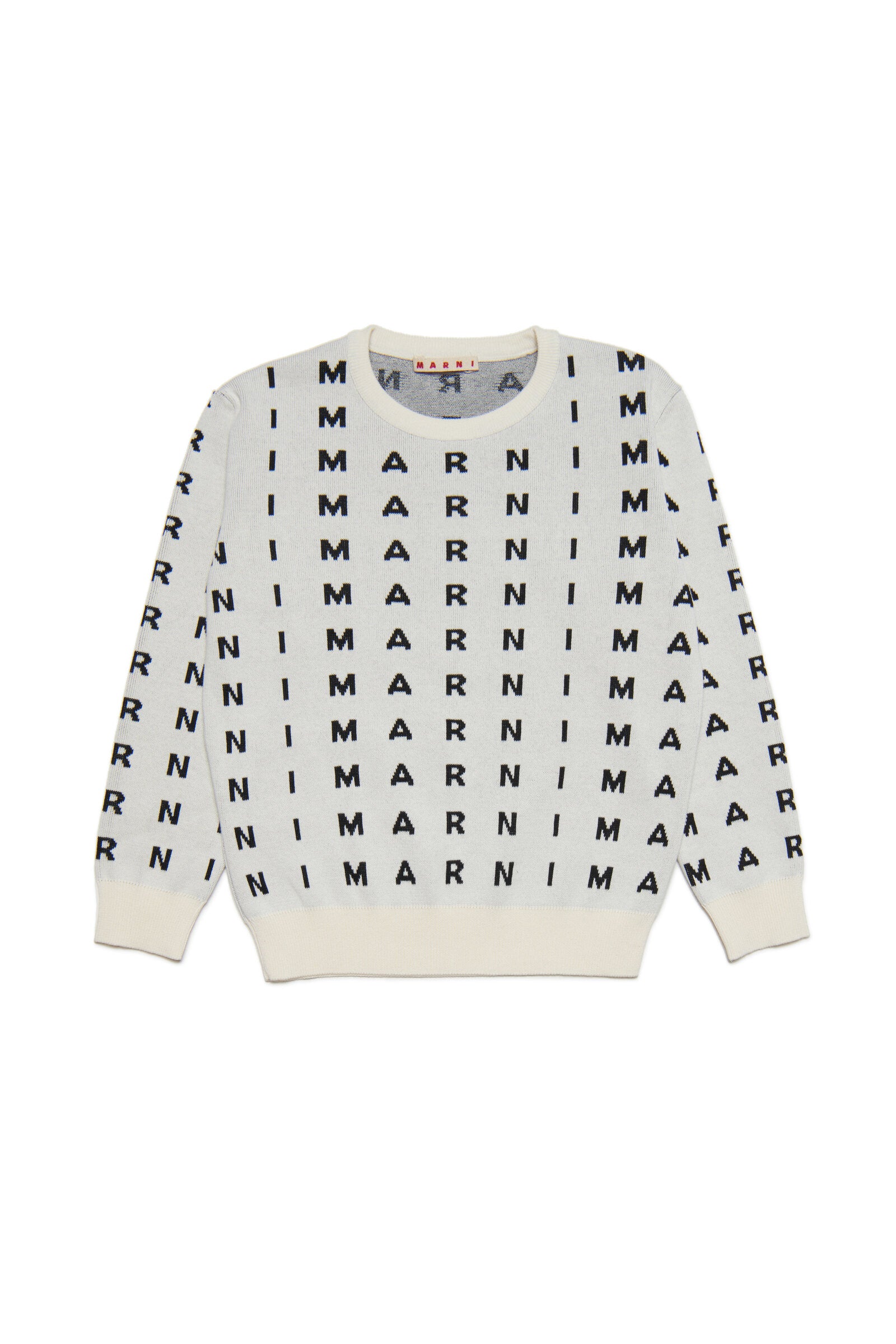 Marni white cotton crew-neck sweater with inlaid allover logo for children  | Brave Kid