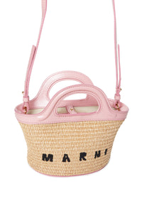 MARNI MARKET shopping bag in pink woven material with M logo
