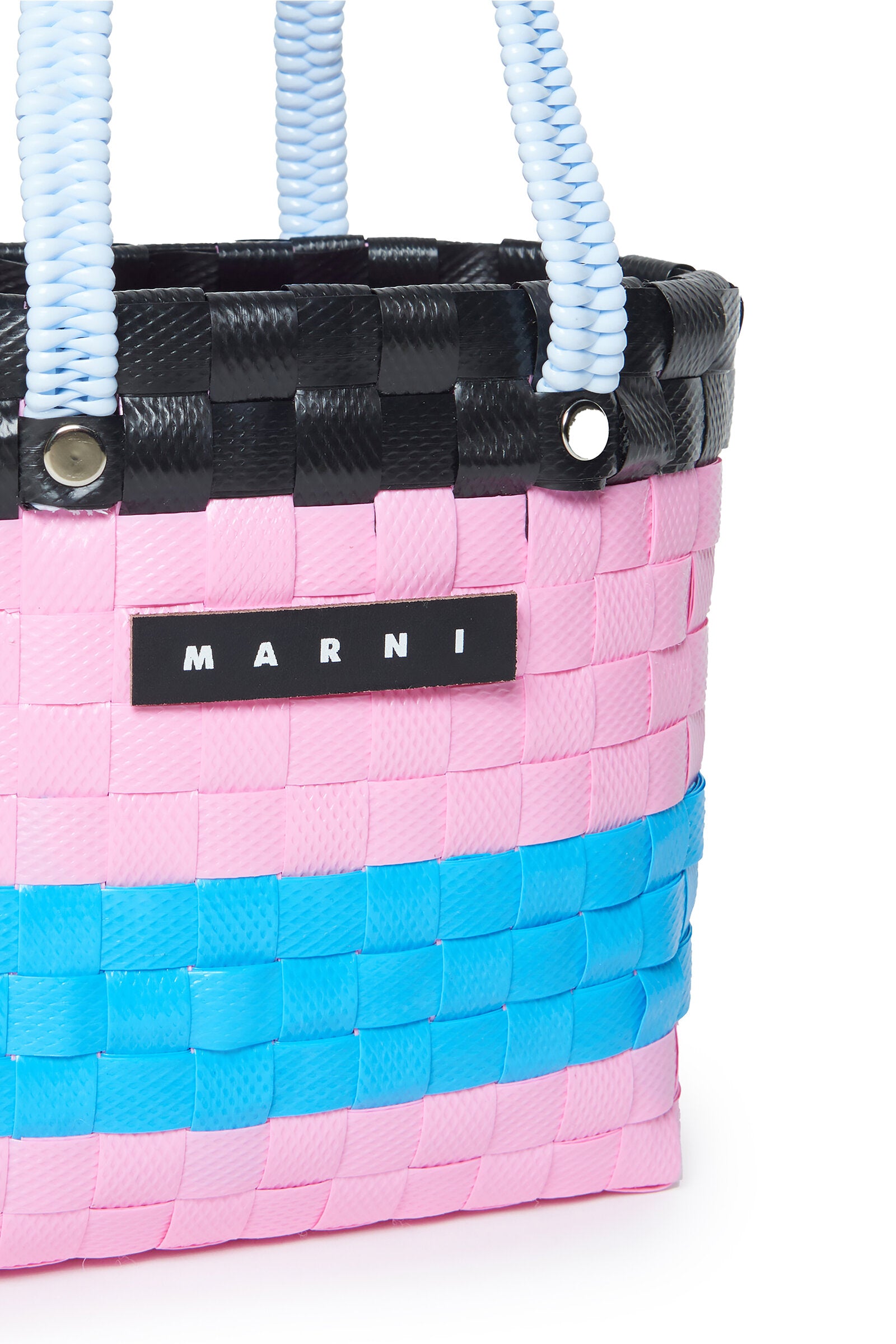 Marni pink woven Sunday morning bag with handles and applied logo