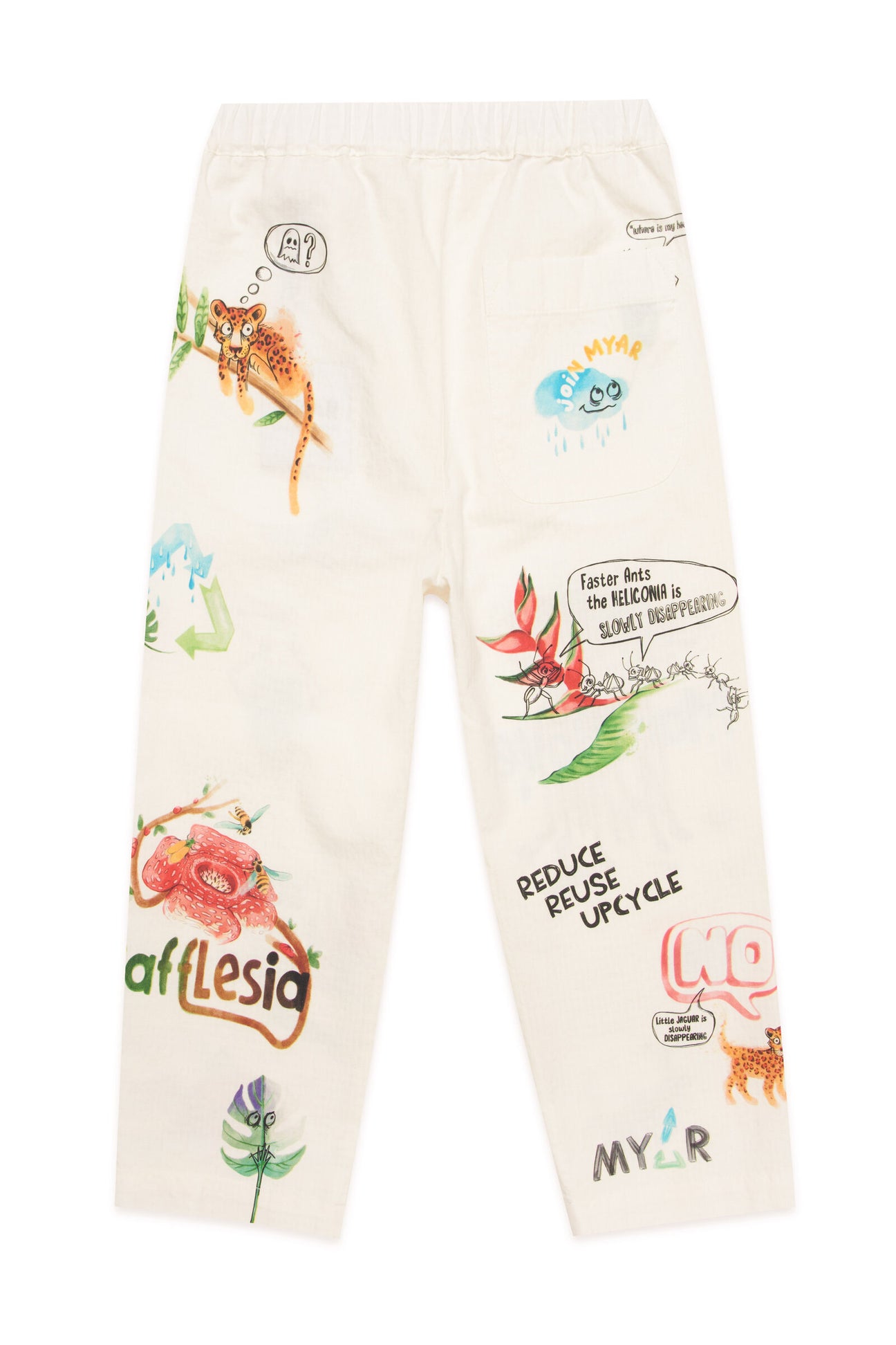 Deadstock white fabric trousers with digital prints Deadstock white fabric trousers with digital prints