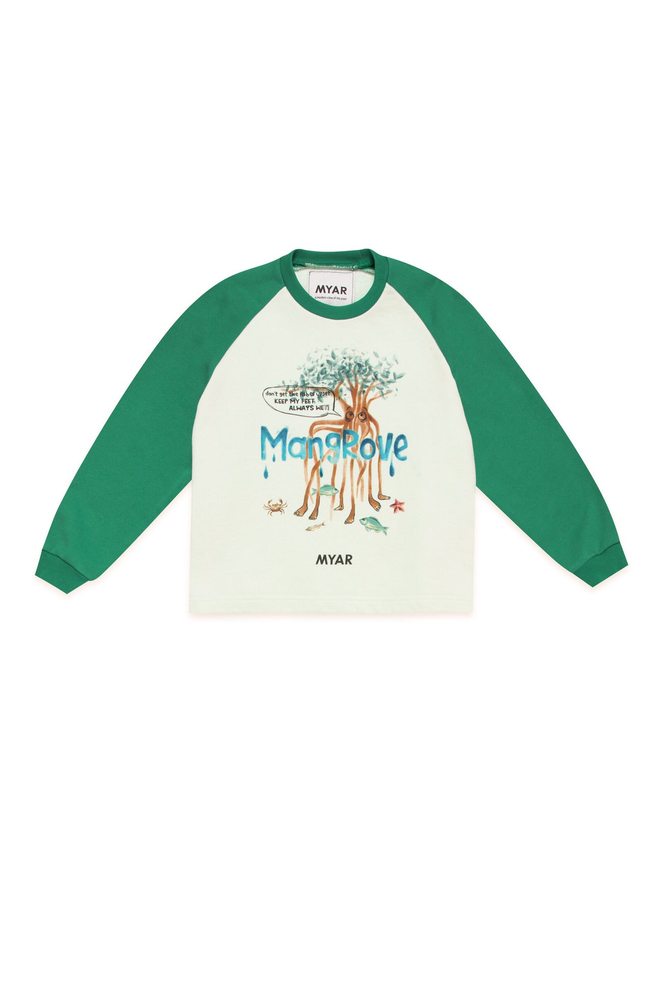 Deadstock white and green crewneck sweatshirt with digital Mangrove print Deadstock white and green crewneck sweatshirt with digital Mangrove print