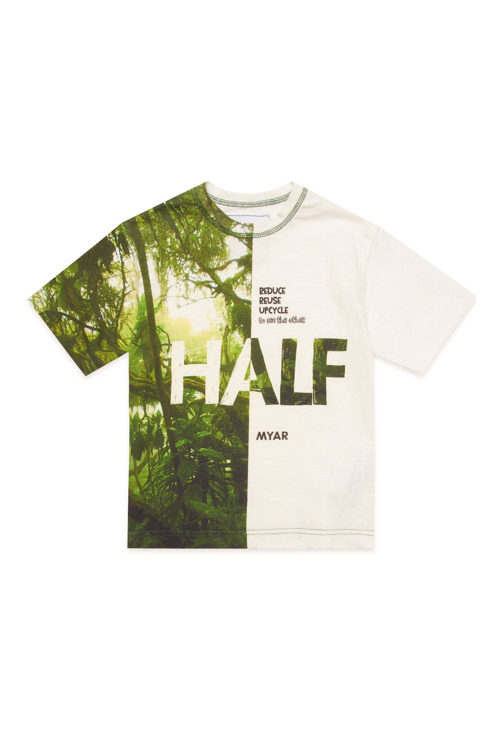 Deadstock linen-blend crew-neck T-shirt with digital Half print