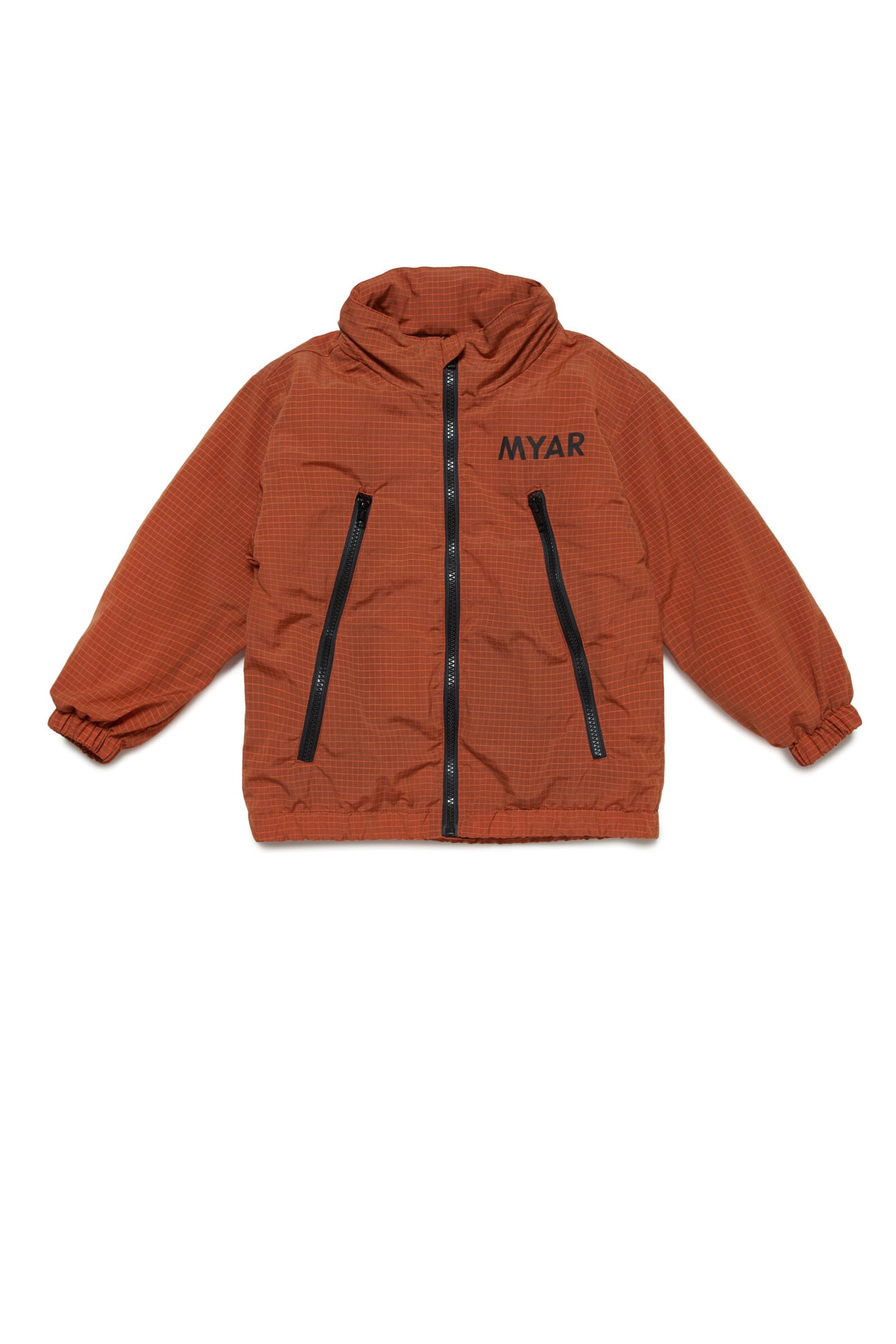 Deadstock orange ripstop fabric jacket with concealed hood 