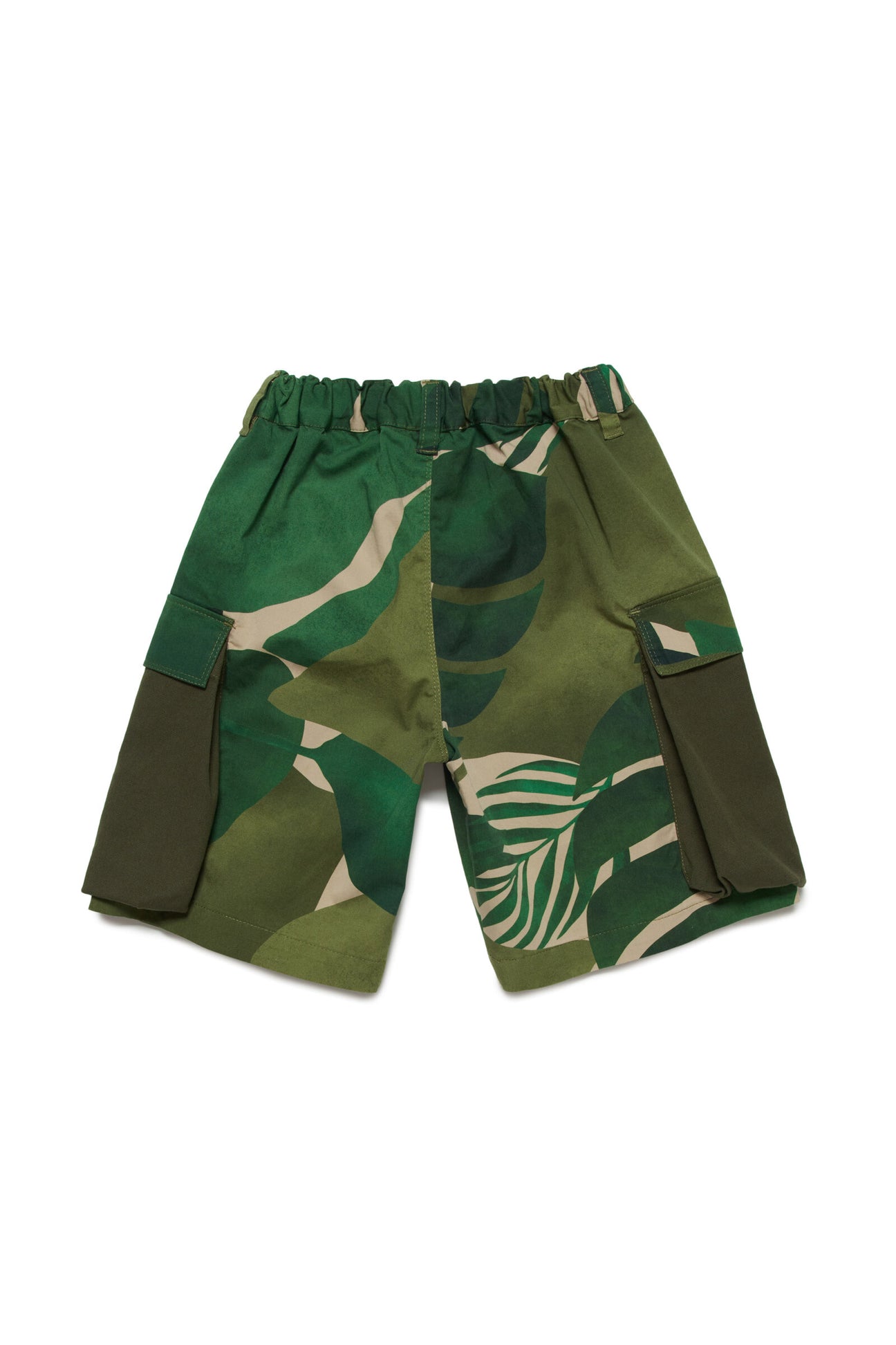 Deadstock shorts  with rainforest patterned fabric applications Deadstock shorts  with rainforest patterned fabric applications